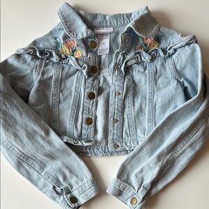 Little Lass Blue Embroidered Cropped Jean Jacket